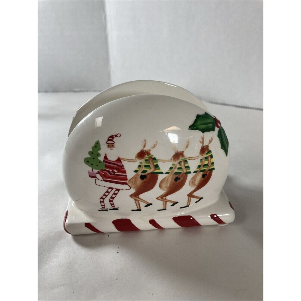 Collections Santa Reindeer Napkin Holder Set Of 2 Holly Tree Candy Cane Vintage - Picture 8 of 11